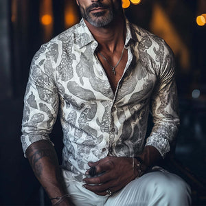 Men's Spring Fashion Snake Print Long Sleeve Shirt
