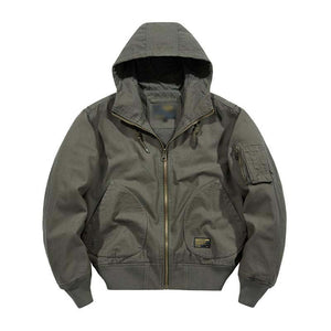 Men's Casual Cotton Loose Hooded Zipper Bomber Jacket