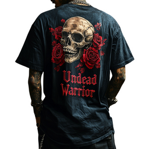 Men's Retro Casual Rock Skull "Undead Warrior" Printed Round Neck Short Sleeve T-Shirt