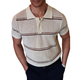 Men's Casual Lapel Striped Jacquard Loose Knitted Short Sleeve Sweater T-Shirt