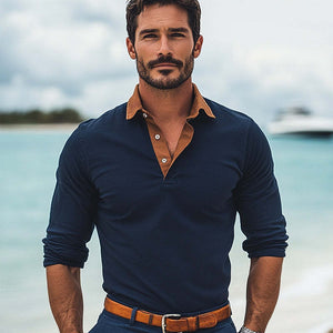 Men's Comfortable Basic Polo Collar Colorblock T-shirt