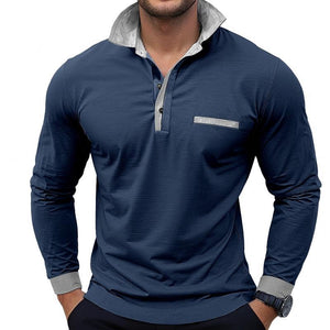Men's Colorblock Long Sleeve Lapel Polo Shirt