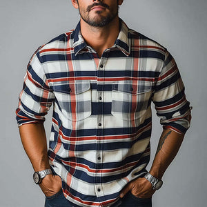 Men's Early Spring Fashion Retro Plaid Print Long Sleeve Shirt