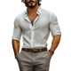 Men's Casual Cotton Linen Lapel Single Breasted Slim Fit Long Sleeve Shirt