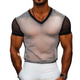 Men's Retro Casual Summer Cool Mesh Fabric Colorblock V-neck Short Sleeve T-shirt