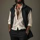 Men's Pure Black Lapel Mid-Length Cotton Vest