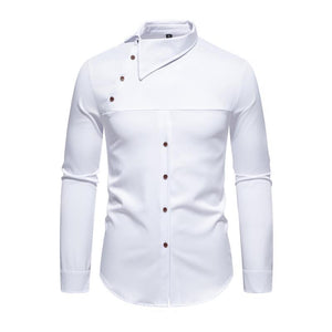 Men's Casual Lapel Slanted Placket Asymmetric Slim Fit Long Sleeve Shirt