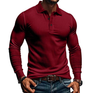 Men's Casual Elastic Long Sleeve POLO Shirt