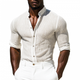 Men's Casual Cotton Linen Texture Stand Collar Slim Long Sleeve Shirt