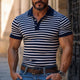 Men's Horizontal Striped Slim Fit Short-Sleeved Polo Shirt