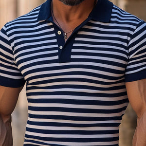 Men's Horizontal Striped Slim Fit Short-Sleeved Polo Shirt