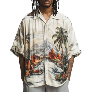 Men's Landscape Printed Casual Short Sleeve Shirt