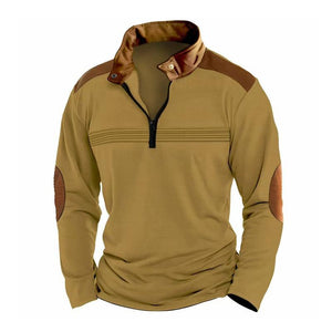 Men's Colorblock Zipper Stand Collar Long Sleeve Casual Sweatshirt