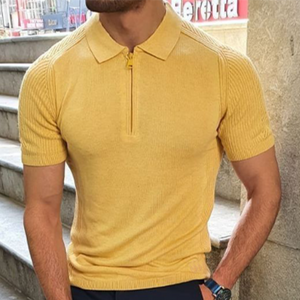 Men's Fashion Casual Bright Color Polo Collar Knitted Short-sleeved T-shirt