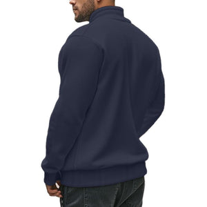 Men's Casual Zipper Stand Collar Solid Color Sweatshirt