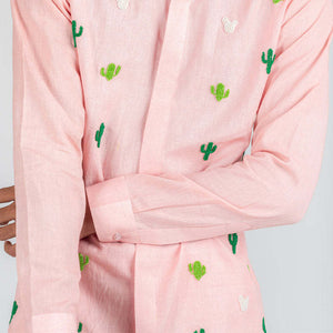 Men's Fun Cactus Embroidered Long Sleeve Shirt