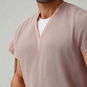Men's Summer Basic V-neck Textured Short-sleeved T-shirt