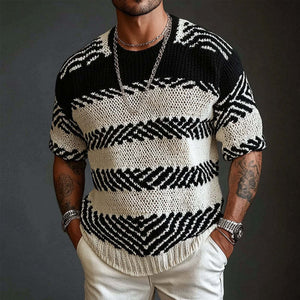 Men's Contrast Knitted Round Neck Half Sleeve Sweater T-Shirt