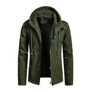 Men's Casual Washed Cotton Patchwork Hooded Slim Fit Cargo Jacket
