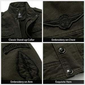 Men's  Cotton Cargo Jacket Coat Side Pockets Zip Front Regular Fit Standing Collar Jacket