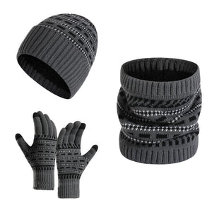 Men's Warm Knitted Hat, Scarf And Gloves Three-piece Set