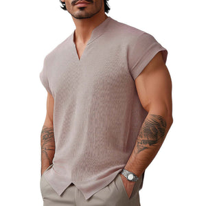 Men's Summer Basic Solid Color Textured Short-sleeved T-shirt