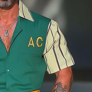 Men's Contrast Color Digital Print Lapel Short Sleeve Shirt