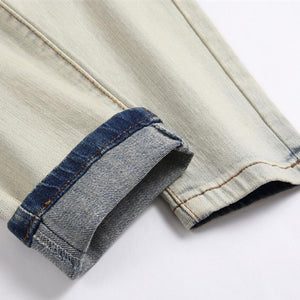 Men's Punk Patchwork Ripped Stretch Jeans