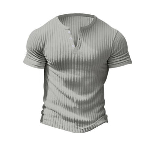 Men's Casual Stretch Knit Short Sleeve Henley T-Shirt