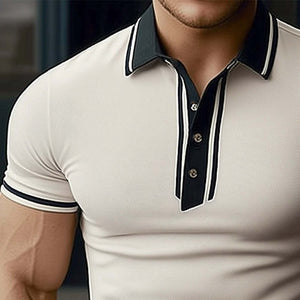 Men's Summer Comfortable Light Khaki Polo Neck Short Sleeve T-Shirt