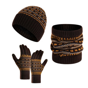 Men's Warm Knitted Hat, Scarf And Gloves Three-piece Set