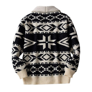 Men's Christmas Jacquard Thick Lapel Single Breasted Knitted Cardigan