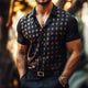 Men's Retro Casual Geometric Print Linen Lapel Short Sleeve Shirt