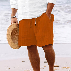 Men's Cotton And Linen Striped Beach Drawstring Shorts