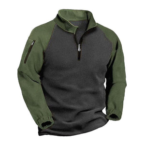 Men's Outdoor Plush Warm Colorblock Stand Collar Long Sleeve Sweatshirt