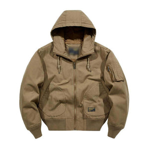 Men's Casual Cotton Loose Hooded Zipper Bomber Jacket