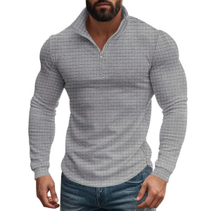 Men's Half-zip Small Square Stand Collar Long Sleeve T-shirt