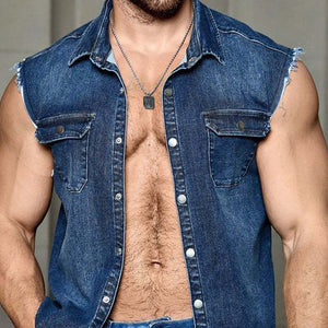 Men's Summer Vintage Dark Blue Denim Vest