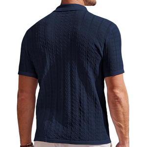 Men's Casual Lapel Hollow Jacquard Knitted Slim Fit Short Sleeve Cardigan