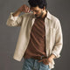 Men's Casual Apricot Cotton And Linen Long-sleeved Shirt