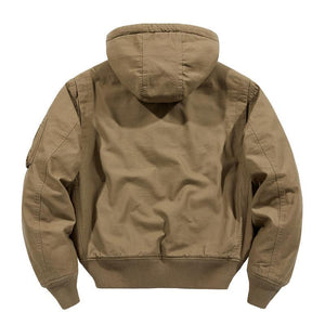 Men's Casual Cotton Loose Hooded Zipper Bomber Jacket