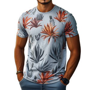 Men's Retro Tropical Bird Of Paradise Printed Casual Round Neck Short Sleeve T-Shirt