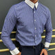 Men's Striped Colorblock Lapel Long Sleeve Casual Shirt