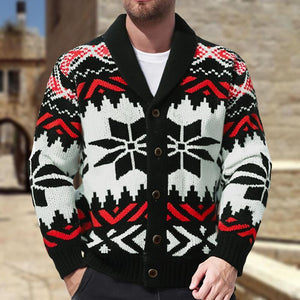 Men's Vintage Christmas Jacquard Lapel Single Breasted Knit Cardigan