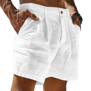 Men's Linen Solid Color Summer Shorts Beach Shorts