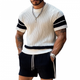 Men's Casual Contrast Color Round Neck Loose Short Sleeve Sweater Elastic Waist Shorts Set