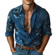 Men's Spring And Autumn Dark Blue Denim Printed Shirt