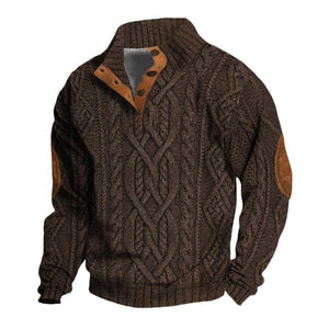 Men's Vintage Stand Collar Pullover Twisted Textured Knitted Sweater