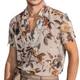 Men's Fashion Casual Retro Printed V-Neck Chiffon Short Sleeve Shirt