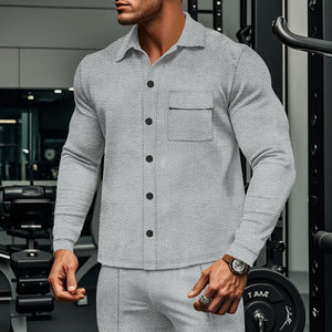 Men's Casual Twill Lapel Single Breasted Long Sleeve Shirt Jacket